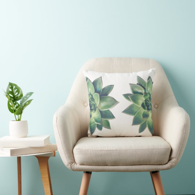 Friendly Green Succulent Plants on White Throw Pil Cushion (Chair)