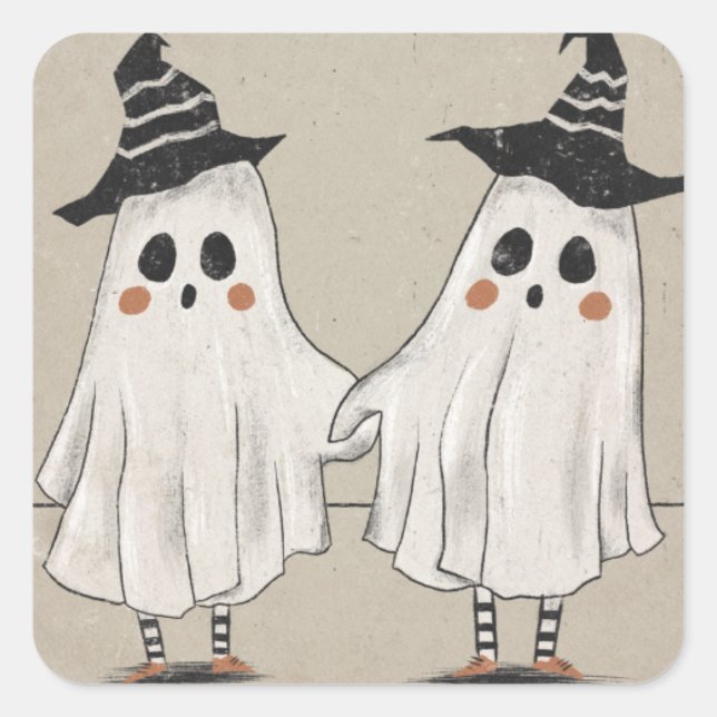 Friendly Halloween Ghost Twins Square Sticker (Front)