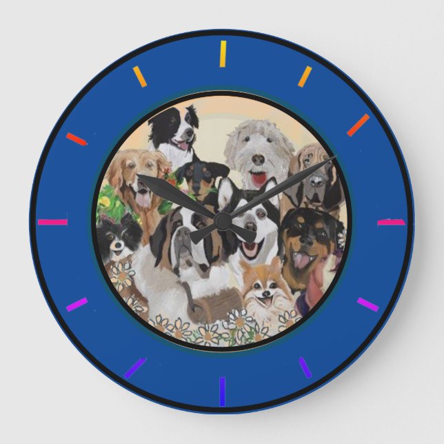 Friendly, Happy Dog Pack Wishes Acrylic Wall Clock (Front)