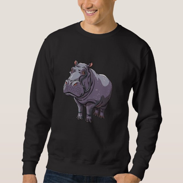 Friendly Hippopotamus Cartoon Hippo Sweatshirt (Front)