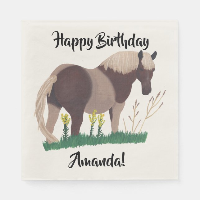 Friendly Horse Painting Happy Birthday Napkins (Front)