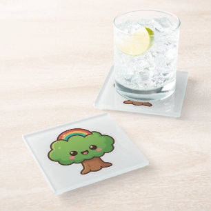 Friendly Kawaii Tree Glass Coaster