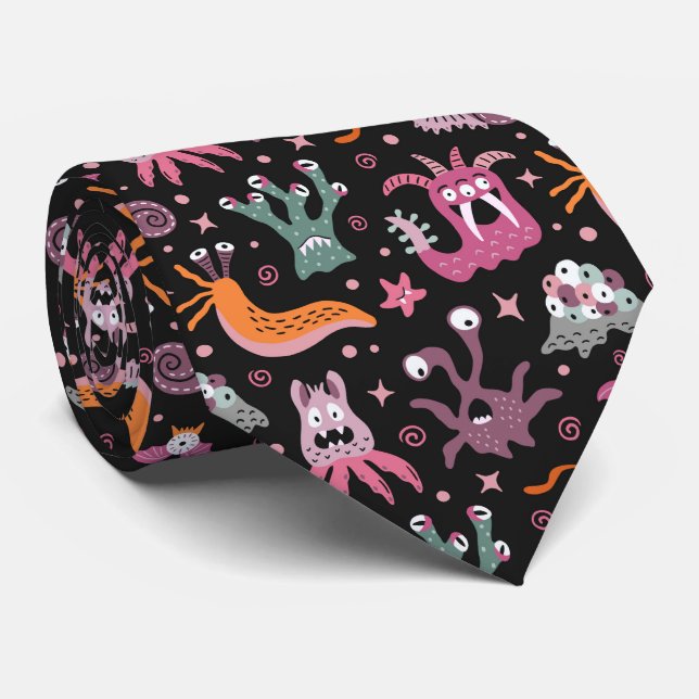 Friendly monsters from black outer space tie (Rolled)