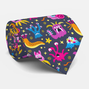 Friendly monsters from black outer space tie
