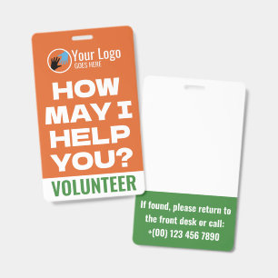 Friendly Orange & Blue Logo Charity Volunteer  ID Badge