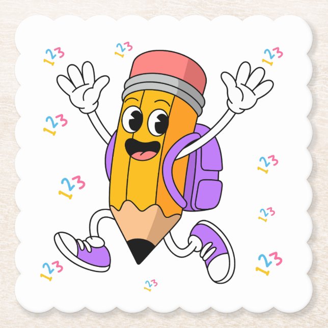 Friendly Pencil Back to School Design.  Paper Coaster (Front)