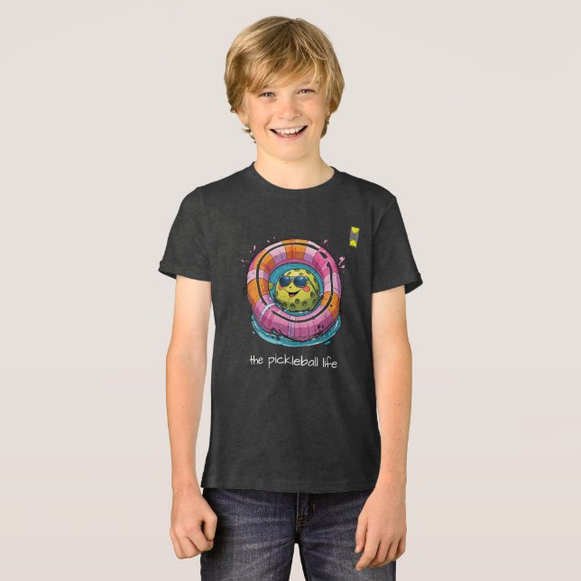 Friendly Pickleball logo & fun summer character Tri-Blend Shirt (Front Full)