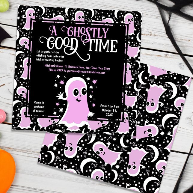 Friendly Pink Ghosts Girl's Halloween Party Invitation (Creator Uploaded)