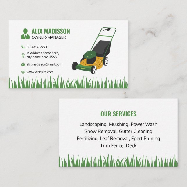 Friendly & Professional Lawn Care customisable Business Card (Front/Back)