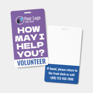 Friendly Purple & Blue Logo Charity Volunteer ID Badge