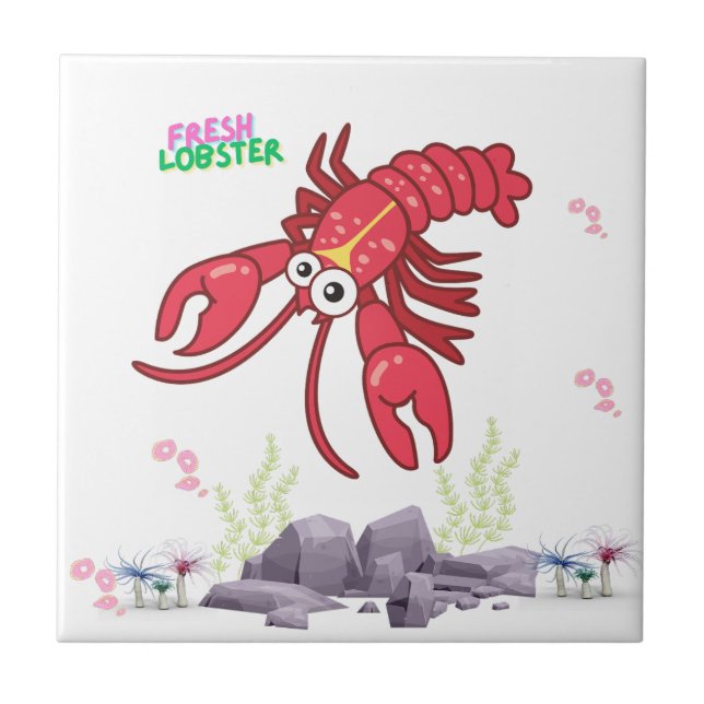 Friendly red lobster big eyes and yellow strip  tile (Front)