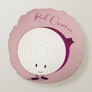Friendly Red Onion Cartoon Character Round Cushion