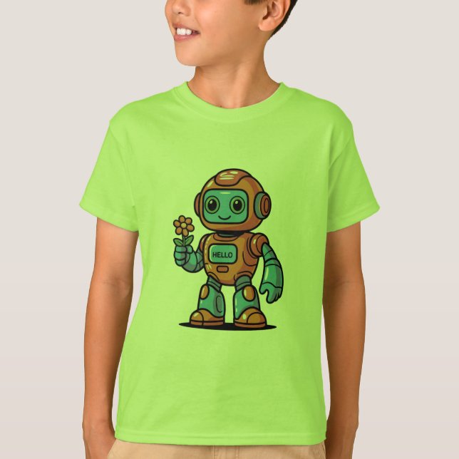 Friendly Robot Cartoon Kids' T-Shirt (Front)