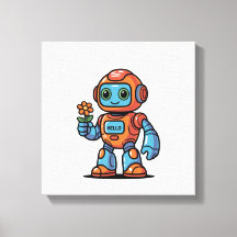 Friendly Robot Cartoon Square Canvas Print