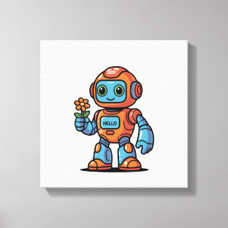 Friendly Robot Cartoon Square Canvas Print