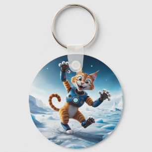 Friendly robot cat on another icy planet key ring