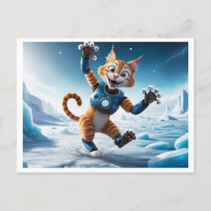 Friendly robot cat on another icy planet postcard