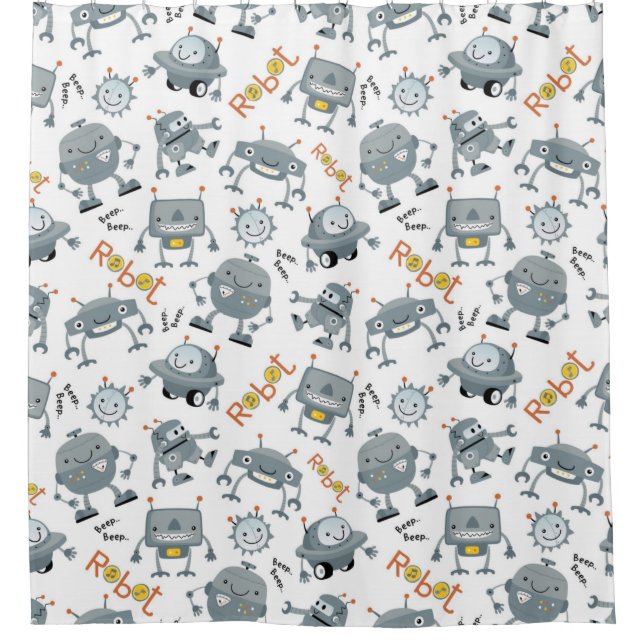 Friendly Robot Shower Curtain (Front)