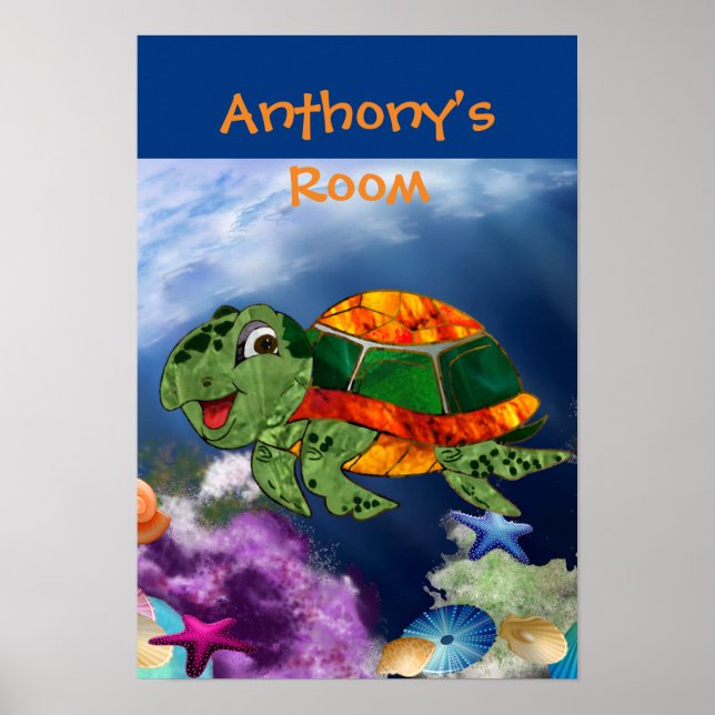 Friendly Sea Turtle in Sea Poster (Front)
