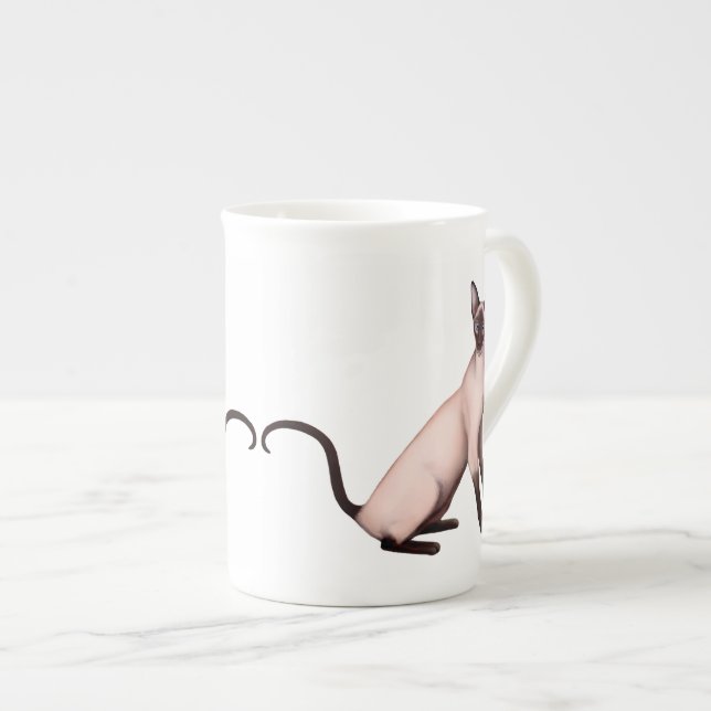 Friendly Siamese Cat Bone China Mug (Front Right)