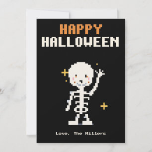 Friendly Skeleton Pixel Art Halloween Card