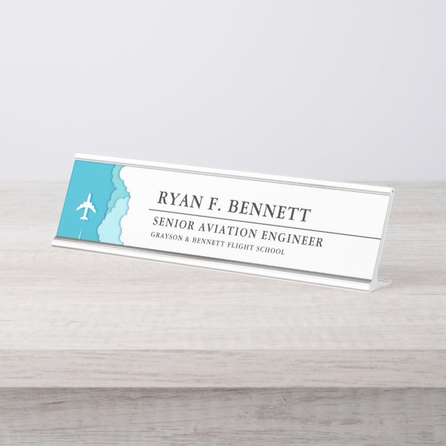 Friendly Skies | Aviation Industry Themed Desk Name Plate (Front)