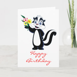 Friendly Skunk with Flowers Birthday Card