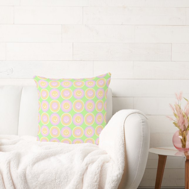 Friendly Smiles Pink Yellow Green Cushion (Couch)