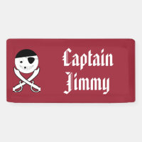 Friendly Smiling Pirate with Crossed Swords on Red