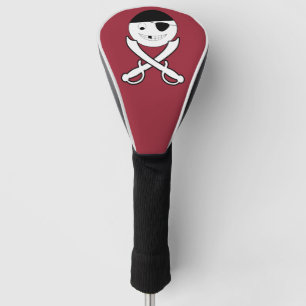 Friendly Smiling Pirate with Crossed Swords on Red Golf Head Cover
