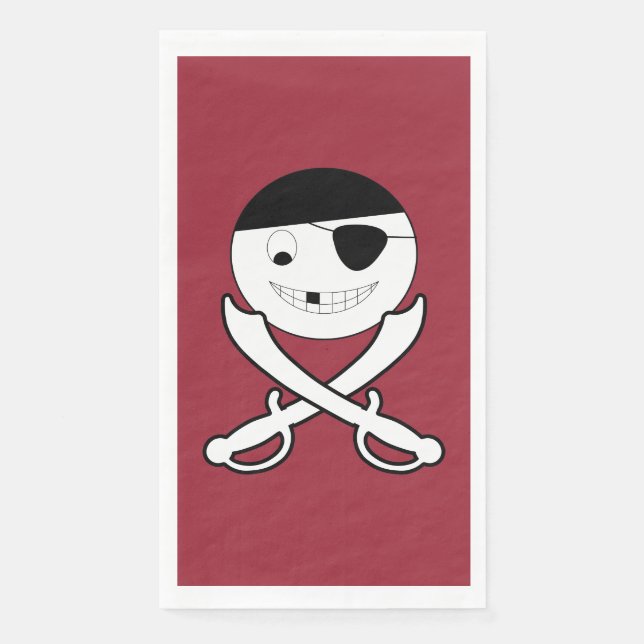 Friendly Smiling Pirate with Crossed Swords on Red Napkin (Front)