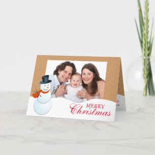 Friendly snowman north pole brown Christmas photo Holiday Card