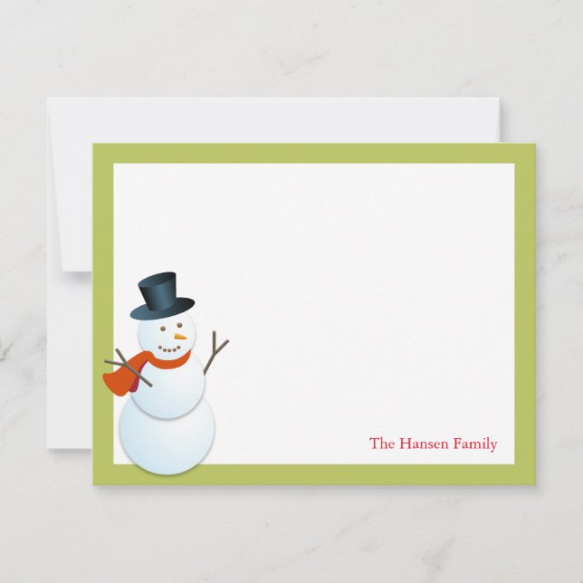 Friendly snowman north pole green xmas thank you invitation (Front)