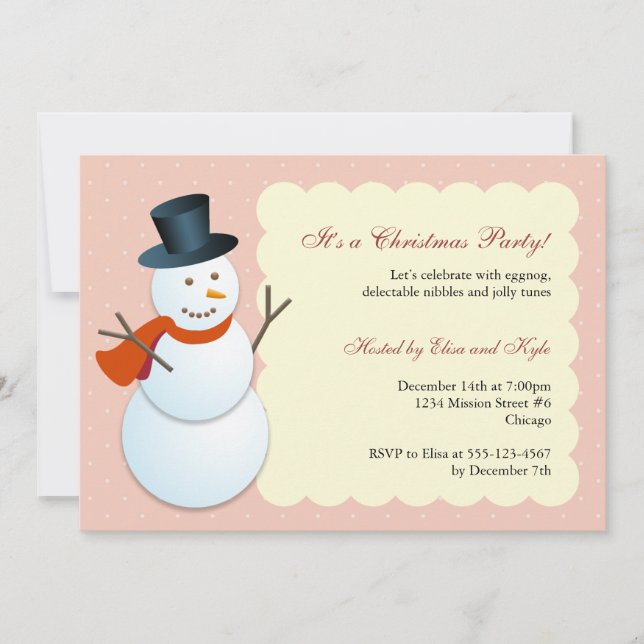 Friendly snowman north pole pink Christmas party Invitation (Front)