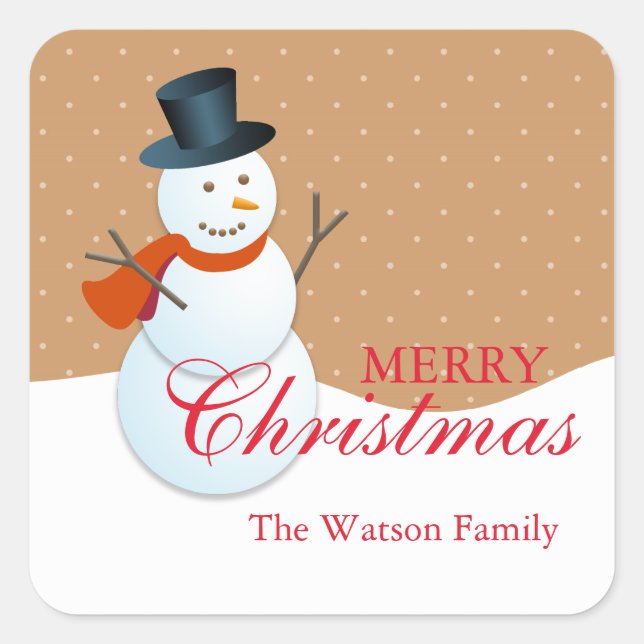Friendly snowman north pole tan christmas holiday square sticker (Front)