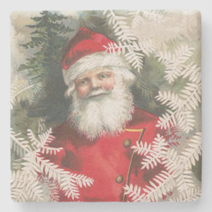 Friendly Vintage Santa Christmas Stone Coaster