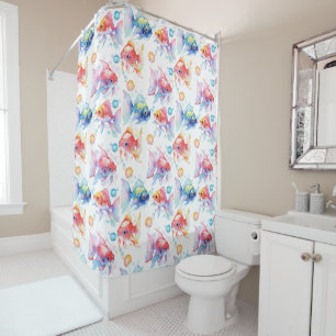 Friendly Watercolor Goldfish Shower Curtain