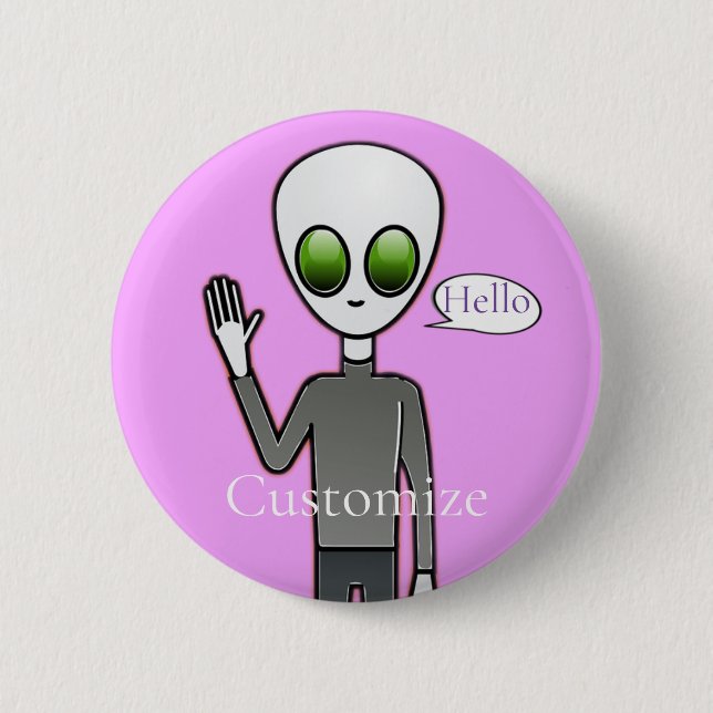 Friendly Waving Alien Thunder_Cove 6 Cm Round Badge (Front)