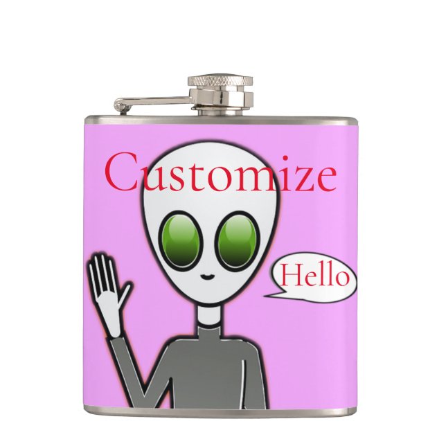 Friendly Waving Alien Thunder_Cove Hip Flask (Front)