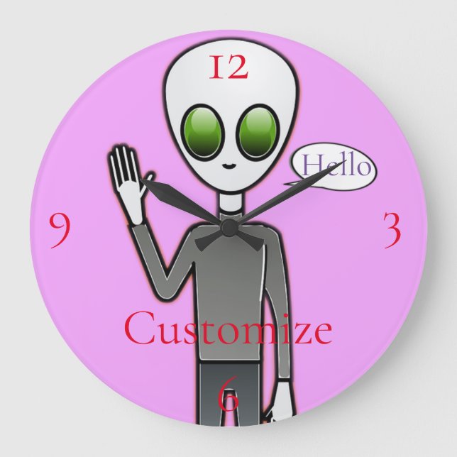 Friendly Waving Alien Thunder_Cove Large Clock (Front)