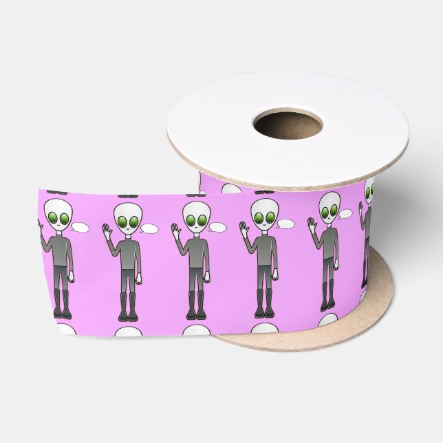 Friendly Waving Alien Thunder_Cove Satin Ribbon (Spool)