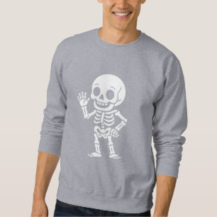 Friendly Waving Skeleton Cartoon Sweatshirt