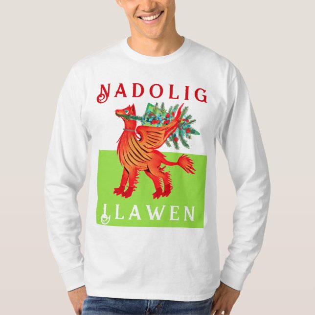Friendly Welsh Red Dragon, add your text Christmas T-Shirt (Front)