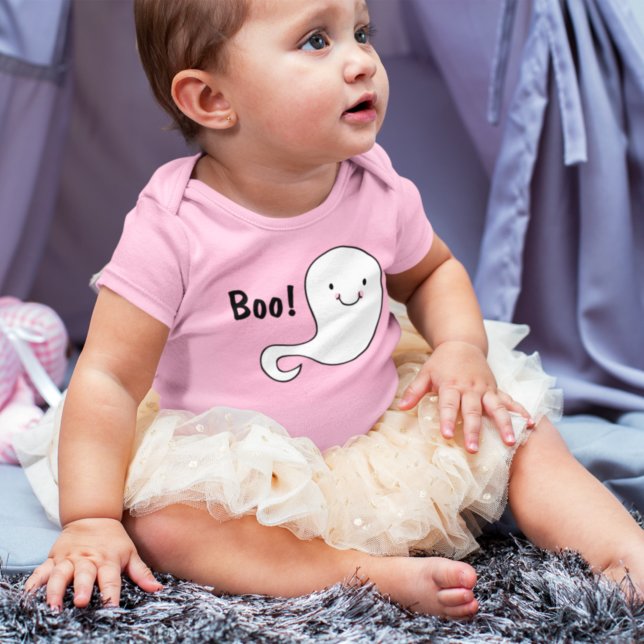 Friendly White Ghost Pink Halloween Baby Bodysuit (Creator Uploaded)