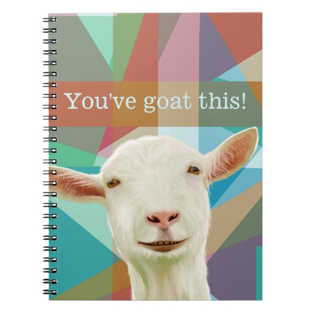 Friendly White Goat Colourful Geometric Background Notebook (Front)