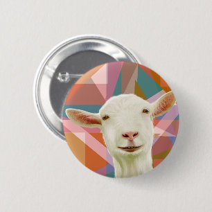 Friendly White Goat Colourful Geometric Orange 6 Cm Round Badge