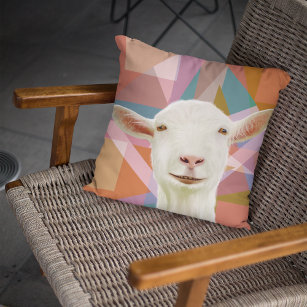 Friendly White Goat Colourful Geometric Orange Cushion