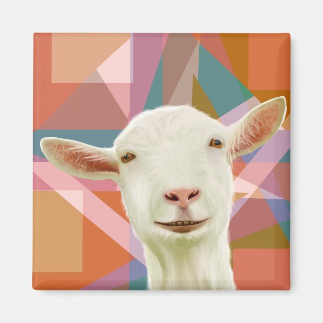 Friendly White Goat Colourful Geometric Orange Magnet (Front)