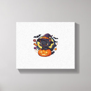 Friendly Witch Hat Cat  Cute Pastel Kawaii Hallowe Canvas Print