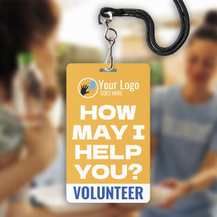 Friendly Yellow & Blue Logo Charity Volunteer ID Badge